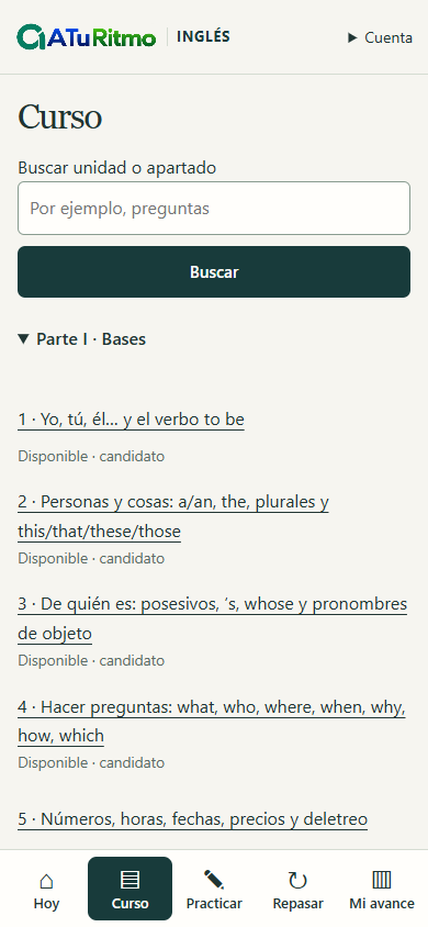 Índice real del curso con sus unidades